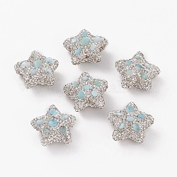 Handamde Polymer Clay Rhinestone Beads, with Larimar, Star, Crystal, 21.9~22.5x23.1~24x10.4~11.2mm, Hole: 1mm