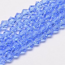 Nachzuahmen österreichischen Kristall Doppelkegel Glasperlen Stränge, Klasse AA, facettiert, hellblau, 6x6 mm, Bohrung: 1 mm, ca. 46~48 Stk. / Strang, 10.5 Zoll