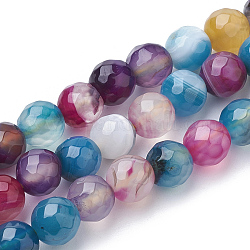 Natural Striped Agate/Banded Agate Beads Strands, Dyed, Faceted, Round, Mixed Color, 8mm, Hole: 1.2mm, about 45pcs/strand, 15.3 inch