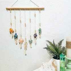 Handmade Macrame Cotton Pendant Decoration, with 7 Chakra Natural Gemstone, for Garden Decoration, Colorful, 750x350mm