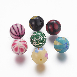Handmade Polymer Clay Beads, Pearlized, Round, Mixed Color, 10mm, Hole: 1mm