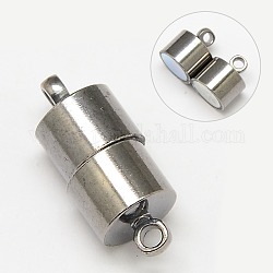 Brass Magnetic Clasps with Loops, Column, Platinum, 16x6mm, Hole: 1.5mm