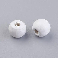 Des perles en bois naturel, teinte, ronde, blanc, 10x9mm, Trou: 3mm, environ 1850 pcs/500 g