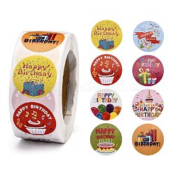 Self-Adhesive Paper Stickers, Gift Tag, for Party, Decorative Presents, Happy Birthday Theme, Round, Colorful, Word, 25mm, 500pcs/roll