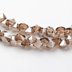 Chapelets de perles en verre électroplaqué, perle plaquée lustre, facette, diamant, tan, 4x4mm, Trou: 1mm, Environ 143 pcs/chapelet, 11.8 pouce