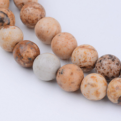 Natürliches Bild Jaspis Perlen Stränge, Runde, 8~8.5 mm, Bohrung: 1 mm, ca. 47 Stk. / Strang, 15.5 Zoll