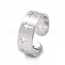 304 anillo de puño abierto con cruz hueca de acero inoxidable para mujer, color acero inoxidable, nosotros tamaño 6 (16.5 mm)