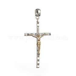 Alliage breloques européens, gros pendentifs à grand trou, crucifix croix, pour Pâques, platine et d'or, 71mm, Trou: 6mm, croix: 56x33x8 mm