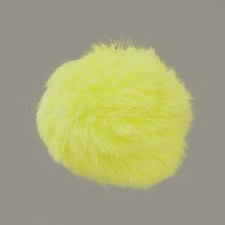 Colgantes cubiertos de bola de pompón de piel de conejo de imitación hecha a mano, Bolas de pelo de conejito borroso, con fibra elástica, amarillo, 55~74mm, agujero: 5 mm