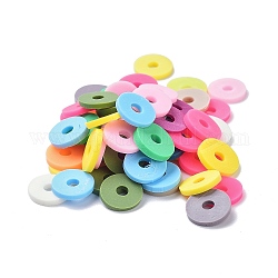 Handmade Polymer Clay Beads, Heishi Beads, Flat Round/Disc, Mixed Color, 8x1mm, Hole: 2mm, about 1400pcs/100g