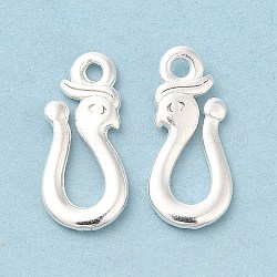 Brass Pendants, Cadmium Free & Lead Free, Snake Charm, 925 Sterling Silver Plated, 15x6.5x1.5mm, Hole: 1.4mm