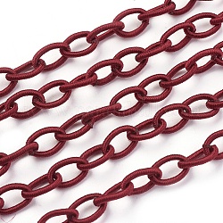 Lazo de nylon hecho a mano de cadenas de cable, oval, de color rojo oscuro, 8~9x11~13x2mm, aproximamente 85 cm / strand, 33.5 pulgada