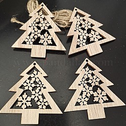 Decoraciones colgantes de madera sin terminar, con cuerda de cáñamo, para adornos navideños, árbol de Navidad, 7x6.5 cm, 10 unidades / bolsa