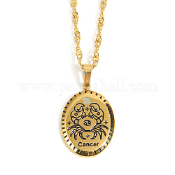Collier pendentif ovale avec constellation en émail, bijoux en acier inoxydable doré 201 pour femme, cancer, 15.75 pouce (40 cm)