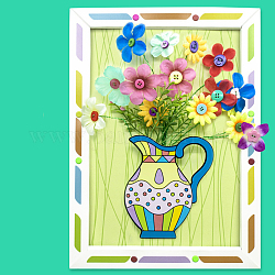 Kits créatifs d'art de bouton de résine de modèle de fleur de bricolage, avec cadre en papier, punaise, Fil de fer, jouets collants de peinture d'artisanat éducatif pour les enfants, colorées, 32.5x24x0.6 cm, Trou: 3mm
