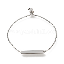 304 Stainless Steel Box Chain Slider Bracelets, Blank Oval Rectangle Link Bracelets for Women, Stainless Steel Color, 10-1/4 inch(26.1cm)