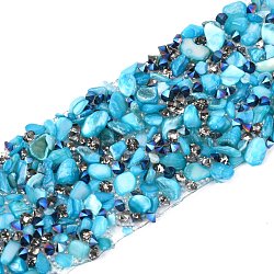 Strass hotfix, avec perles de coquillage et garniture en strass, ruban de strass pour garniture de couture en verre cristal, accessoires de costumes, bleu ciel, 35mm