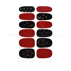アボカド＆イチゴ＆花フルカバーネイルアートステッカー  キラキラパウダーデカール  自己接着  ネイルチップの装飾用  暗赤色  25.5x10~16.5mm  12pcs /シート