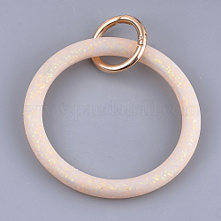 Porte-clés bracelet en silicone, avec bagues à ressort en alliage et poudre scintillante, or clair, peachpuff, 116mm