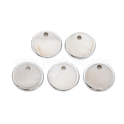 Charmes de coquille d'eau douce naturelle, avec uv plaqué, plat rond, platine, 15x1.5mm, Trou: 2mm