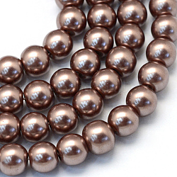 Backen gemalt pearlized Glasperlen runden Perle Stränge, Kamel, 10~11 mm, Bohrung: 1.5 mm, ca. 85 Stk. / Strang, 31.4 Zoll1.5 mm