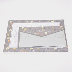 紙の封筒とレターペーパー  花柄  長方形  濃いグレー  8.7~21x14.3~16.5x0.01~0.03cm  9個/セット