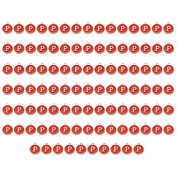 Breloques en alliage d'émail plaqué or, paillettes émaillées, plat rond, rouge, letter.p, 14x12x2mm, Trou: 1.5mm, 100 pcs / boîte