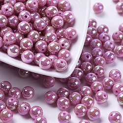 Perles acryliques de poly styrène écologiques, de couleur plaquée ab , ronde, violet, 8mm, Trou: 1mm