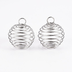 Pendentifs en fil de fer, pendentifs de cage de perle en spirale, ronde, platine, 25~26x20mm, Trou: 5~6mm
