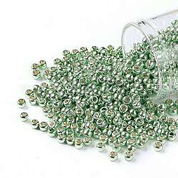 Cuentas de semillas redondas toho, Abalorios de la semilla japonés, (pf570) permafinish verde claro lima metalizado, 8/0, 3mm, agujero: 1 mm, acerca 222pcs / botella, 10 g / botella