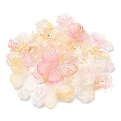 Perles en acrylique transparente, mat, formes mixtes, mousseline de citron, 12~30.5x11.5~39.5x2.5~9mm, Trou: 1.6~2.7mm
