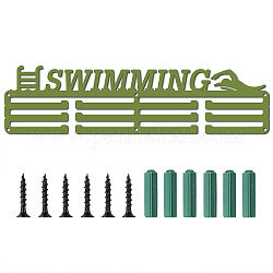 Cadre porte-médailles en fer, support de cintre d'affichage de médailles, avec des vis, rectangle avec mot natation, vert olive, 103x400mm