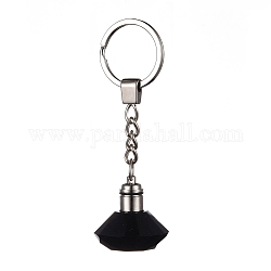 Porte-clés en verre à facettes en forme de diamant, avec porte-clés fendus en fer plaqué platine, violette, 96mm, pendentifs: 30.5x30 mm