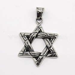 304 en acier inoxydable star de pendentifs de david hommes rétro, pour juif, argent antique, 41x30x4mm, Trou: 7x4mm