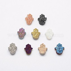 Perlas de cristal druzy mano hamsa, electroplate cuentas de cristal druzy naturales, color mezclado, 13x10.5x4.5~5mm, agujero: 1 mm