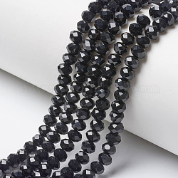 Opaque Solid Color Glass Beads Strands, Faceted, Rondelle, Black, 3x2mm, Hole: 0.8mm, about 165~169pcs/strand, 15.7~16.1 inch(40~41cm)