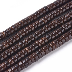 Perlas de coco hebras, plano y redondo, coco marrón, 4x2mm, agujero: 1 mm, aproximamente 330~331 pcs / cadena, 26 pulgada (66 cm)