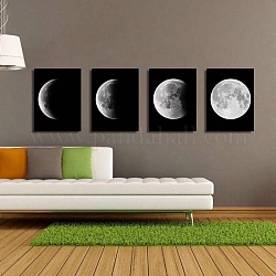 Wall Art Painting Canvas Hd Prints, Frameless Computer Inkjet Sofa Background Wall Oil Painting, Eclipse of the Moon, Black, 47x37x0.1cm, 4pcs/set
