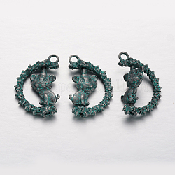 Stile tibetano pendenti in lega di tigre, ciondoli girevoli, patina, 26x17x4mm, Foro: 2.5 mm