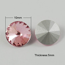 Strass en verre pointé , rivoli strass, dos plaqué, cône, perle rose, 10x5mm