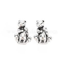 Rack Plating Alloy European Beads, Large Hole Beads, Cadmium Free & Nickel Free & Lead Free, Bear, Antique Silver, 13x11x10mm, Hole: 4.5mm