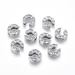 Aleaciones de diapositivas iniciales con diamantes de imitación de grado A, sin plomo y el níquel, Platino, letter.c, 12~13x8~13x4~5mm, agujero: 8x2 mm