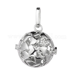 Brass Rhinestone Hollow Round with Heart Cage Pendants, For Chime Ball Pendant Necklaces Making, Lead Free & Nickel Free & Cadmium Free, Platinum, 22mm, Hole: 3.5x8mm, inner diameter: 18mm