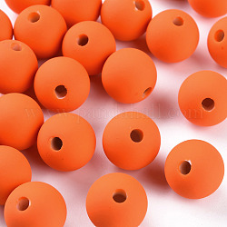 Abalorios de acrílico, estilo de goma, medio-perforado, redondo, naranja oscuro, 16mm, agujero: 3.5 mm