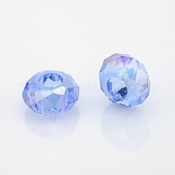 AB Color Plated Electroplate Glass Beads, Large Hole Rondelle Beads, Faceted, Cornflower Blue, 14x8mm, Hole: 6mm