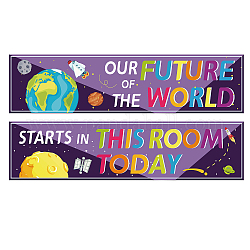 CREATCABIN 2Pcs Classroom Banners Motivational Banner Posters Adhesive Stickers Welcome Back Decorations for Teachers Appreciation for Pre School Elementary Middle School 39 x 10Inch