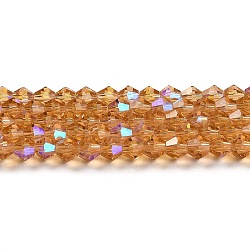 Trasparenti perle di vetro placca fili, ab colore placcato, sfaccettato, bicono, Perù, 3.5mm, circa 108~123pcs/filo, 12.76~14.61 pollice (32.4~37.1 cm)