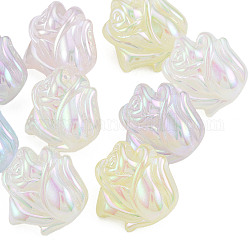 Perlas de acrílico chapadas en arco iris iridiscentes, abalorios de brillo, flor, color mezclado, 22.5x24x13.5mm, agujero: 3 mm