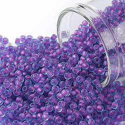 Toho perles de rocaille rondes, Perles de rocaille japonais, (252fm) aqua mat doublé violet, 11/0, 2.2mm, Trou: 0.8mm, environ 5555 pcs/50 g