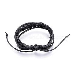 Cordón de cuero ajustable pulseras multifilares, con cordones de cuero de la PU, negro, 2-1/8 pulgada (52 mm)